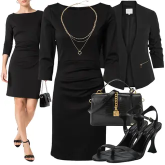Outfit s Černá Kancelářské šaty/Business Šaty/Pouzdrová Šat/Občanské šaty/Šaty s 3/4 Rukávem/Žerzejové Šaty/Úzké Šaty Kaffe "Skvělé pro práci"