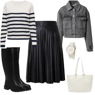 Outfit mit Grau/Hellgrau/Dunkelgrau Jeansjacke/Crop Jacke/Kurzjacke/Kurze Jeansjacke/Vintage Jacke Global Funk "Stilvolles Freizeitoutfit"