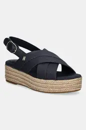 Sandali DENIM ESPADRILLE PLATFORM SANDAL enski, mornarsko modra barva, FW0FW08669