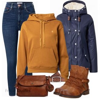 Outfit mit Rot Stiefel Rieker "Casual Look"