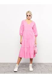 Women's V-Neck Plain Poplin Dress
