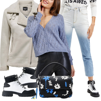 Na Procházku Zima Outfit s Černá/Bílá Teniska Zimní Tenisky/Chunky Tenisky/Kožené Tenisky/Šněrovací Kotníková Bota/Trekingová Bota Desigual "Zimní outfity"Look: Trekking, Skating, Turistika, Na Procházku