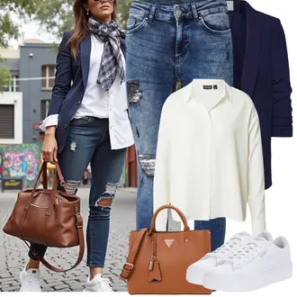 Outfit sa Bijela/Krem/Svjetlozelena Bluza i Tunika/Bluza Veći Broj Pieces "Proljetni Outfit"