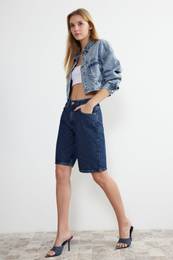 Blue High Waist Denim Bermuda
