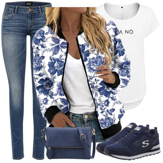 Outfit mit Dunkelblau/Blau Strand Shirt/Beachwear/Strandpullover/Strandtop/Strand-Sweatshirt tsaChick "Frühlings Outfit"