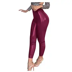cinnamou Damen Lederhose Skinny Leggings High Waist Hose Smooth Strumpfhose Kunstleder Hose,Latex Lack Catsuit Wetlook