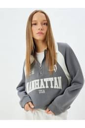 Half Zipper Sweatshirt College Embroidered Stand Collar Raised