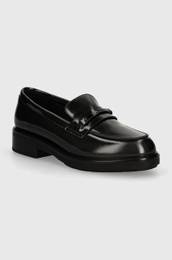 Usnjeni mokasini LOAFER W/M BAR SAFF LTH enski, rna barva, HW0HW02076