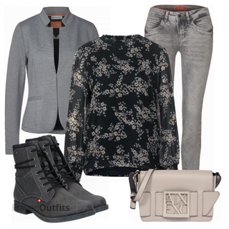 Outfit mit Schwarz Stiefel Tom Tailor "Stylischer Bürolook"