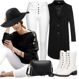Outfit mit Grau Leder Schuhe/Lederjacke/Caprijeans/High Waist Jeans/Cropped Jeans/Jeans mit Schlitz/Push up Jeans/Damen 7/8-Länge Jeans/Knöchelstiefel/Thermojeans/Winterjacke Buffalo "Modisches Winter Outfit"