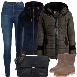 Outfit mit Grau/Braun Stiefel Timberland "comma"