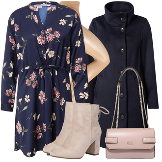 Outfit mit Dunkelblau Kaschmir Mantel/Scuba-Mantel/Midi Mantel/Wollfleece Mantel/Lodenmantel/Wintermantel Wollmantel S.Oliver "Abend Outfit"