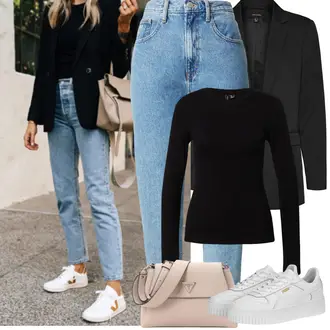 Kombinacije za festival sa Crna Majica I Top Veći Broj/Pletivo Veći Broj/Bluza Veći Broj VERO MODA "Zimske Odjeće"