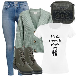 Outfit mit Weiß T Shirt sprüche "Freizeit Outfits"