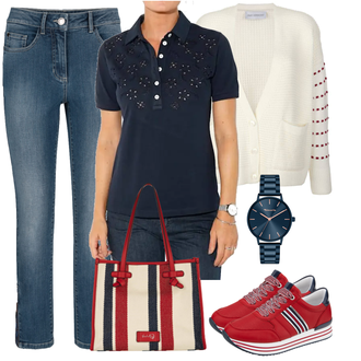 Outfit mit Weiß Poloshirt "Look Für Den Frühling"