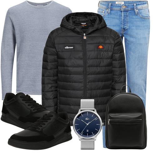 Grau/Dunkelblau/Blau T-Shirt & Top/Strick Top/Langarm-Shirt/Rollkragenshirt/Longshirt Jack & Jones kombinieren