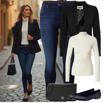 70. leta, Disko outfit mit Črna Plašč Only "Udoben videz za pomlad"Look: Nor, Poslovna, Eleganten, Kul, Disko, Ekstravaganten, Pisarna