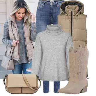 Mit Absatz Outfit mit Beige/Braun/Lila Kniehoher Stiefel/Vintage Stiefel/ReitStiefel/CowboyStiefel/Langer Stiefel/WeitschaftStiefel/Cowboy Stiefel VAN HILL "Schönes Frühlingsoutfit"