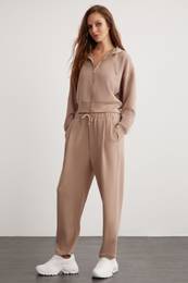 Gada Women's Elastic Waist, Side Pocket, Short Comfortable Cuffed Mink Sweatpants