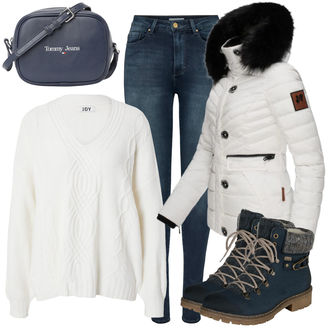 Outfit sa Bež/Krem/Bijela Kaput/Donja Jakna/Zimska Jakna/Ljetna pod-jakna/Skijaška jakna/Izuzetna jakna/Snježna Jakna/Zimska Parka/Puferica Jakna/Parka Prijelazna Jakna Navahoo "Cool zimski outfit"