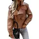 ORANDESIGNE Khaki Frauen Lederjacke Kurz Jacke aus Kunstleder Jacke Motorrad Jacke Damen PU Lederjacke Bikerjacke mit Reißverschluss für Herbst Cool Vintage Und Slim Fit Jacke D Khaki M