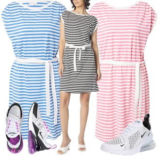 Pruhovaný Outfit s Světle modrá/Modrá Žerzejové Šaty/Pouzdrové Šaty/Tričkové šaty/Šaty Niki/Šaty s Páskem/Letní Šaty/Plážové Šaty/Občanské šaty S.Oliver "Outfit na léto"