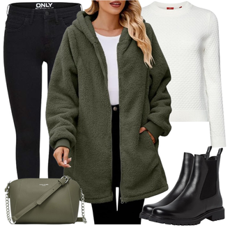 Outdoor Wasserdicht Outfit mit Dunkelgrün Langer Wintermantel Generic "Winterlicher Look"Look: Stil, Rad, Boyfriend, Ausgefallene, Teddy, Western, Outdoor, Oversize, Zuhause, Workwear, Uni, Casual