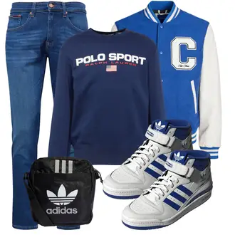 Outfit mit Schwarz Schulranzen/Gürteltasche/Gürteltasche/Hüfttasche/Schultertasche/Kleine Tasche/Sportrucksack/Mannstasche Adidas Originals "Freizeit Outfit"