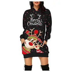 GoldPang Damen Weihnachten Hoodie Drucken Lässiges Kleider Weihnachtskleid Pullover Kapuze Bedrucktes Herbst Winter Kapuzentop Kapuzenpullover Longsleeve Sweatshirt Tops (Brown #1, M)