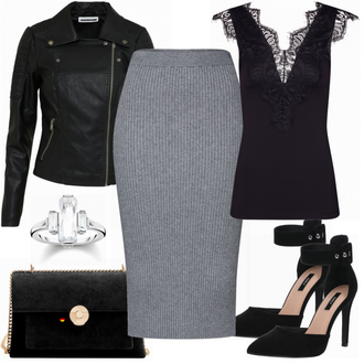 Outfit mit Schwarz/Dunkelgrün Mantel/Bikerjacke/KunstLederjacke/Lederjacke/Motorradjacke Noisy may "Pieces Top"
