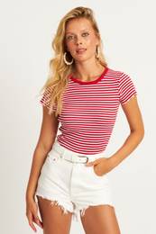 Women's Red-White Striped Blouse