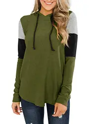 REORIA Damen Sweatshirt mit Kapuze lang mit Farbblöcken modern Armeegrün Mittel