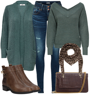 80er Outfit mit Braun/Dunkelbraun/Beige Rahmengenähter Schuh/Vintage Stiefel/Vintage Stiefelette/Reitstiefel/Gefütterte Stiefelette/Leder Stiefelette/Cowboystiefel/Klassischer Stiefel/Chelsea Boot/Lederjacke About You "Lässiger Freizeit Look"Look: Uni, 80er, Country Styl, Cowgirl, Duckfeet, Schön, Western