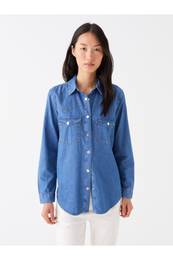 Plain Long Sleeve Women's Jean Shirt