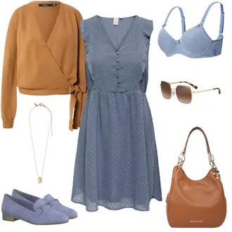 Sommer Outfit mit Dunkelblau/Grau/Blau/Hellblau A-Linien Kleid/Blusenkleid/Lässiges Kleid/Chiffon Kleid/Jeanskleid/Polka Dot-Kleid/Ärmelloses Kleid/Gesmoktes Kleid/Sommerkleid Only "Femininer Freizeitlook"