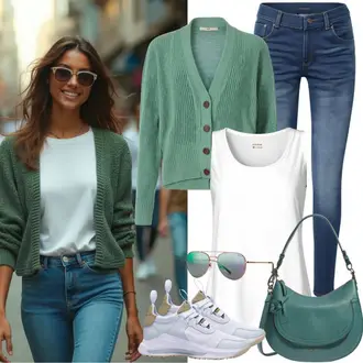40e verjaardag Gast Outfit met Kort gebreid vest/Zomer vest/Vintage vest/Opstaande kraag cardigan/Katoenen vest/Cardigan met ronde hals/Kasjmier cardigan MEXX "Mooie lente-outfit"Look: 70e verjaardag, 40e verjaardag, 50e verjaardag