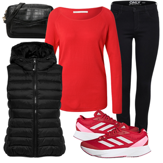 Outfit mit Schwarz Schultertasche/Accessoire/Ledermantel BeckSöndergaard "Freizeit Bekleidung"