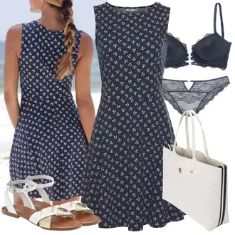 Outfit sa Plava/Pastelne boje/Tamnoplava Haljina za Plažu/Ljetna Haljina/Haljina Bez Rukava/Haljina S Printom/Haljina na točkice/Ležerna Haljina BEACH TIME "Outfit za ljeto"