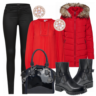 Outfit mit Schwarz Kleid/Tasche/Gürtel/Jeans SOAKED IN LUXURY "warm"