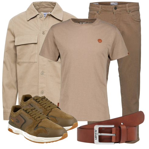 Beige/Braun/Khaki Casual Hemd/Jeanshemd/Flanellhemd/Business Hemd/Musselin Hemd/Hemdbluse DAN FOX APPAREL kombinieren
