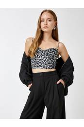 Leopard Patterned Thin Hanger Crop Singlet
