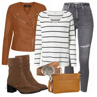 Outfit mit Braun Lederjacke VERO MODA "Modisches Frühlingsoutfit"