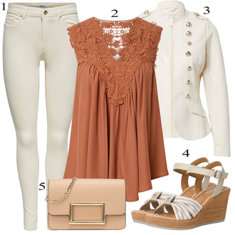 Outfit sa Smeđa/Bež/Narandžasta Top Bez Rukava/Party Top/Bluza top/Kratki top/Ležerni topić/Čipkasti Top MOLLY BRACKEN "Tvoj otmjeni outfit"