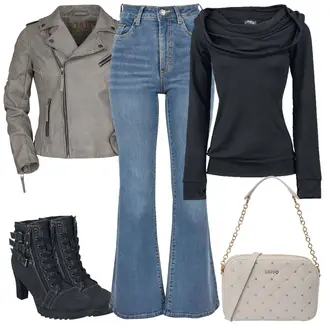 Lack Outfit mit Schwarz/Dunkelgrau/Dunkelblau/Blau Sneaker Mit Seitlichem Reißverschluss/Gefütterte Stiefelette/High Heels Stiefel/Vintage Stiefelette/SommerStiefelette/High Heels Stiefelette/SchnürStiefelette/Stiefel Mit Reißverschluss BLack Premium by EMP "Cool für die Freizeit"