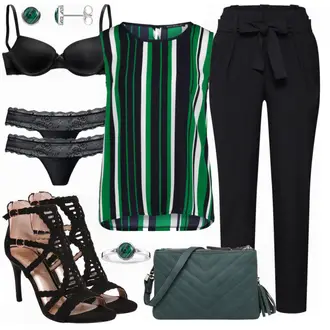 Outfit mit Schwarz High Heel/Sandalette Bullboxer "Betty Blusentop"