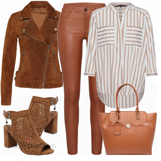 Outfit mit Rot Lederjacke Freaky Nation "VERO MODA Bluse"
