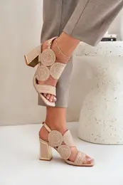 PS1 Embellished Heeled Sandals Dark Beige Delariona