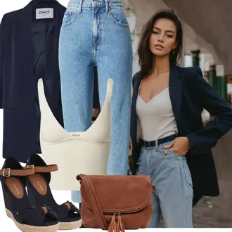Outfit mit Weiß/Creme/Khaki/Beige/Lila Bustier-top/Strick Top/Herrenschuhe Edited "Modischer Look für den Herbst"