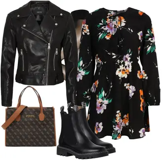 Outfit mit Schwarz/Lila/Braun Kleid Große Größe/BlusenKleid/HerbstKleid/Geblümte Kleid/Langärmliges WinterKleid/Langarm EtuiKleid/Bedrucktes Kleid/HemdKleid/Klassische Tunika/Elegante Tunika/Festliche Tunika/Longbluse/Druckbluse/Tunika A-linie/Tuniken-Shirt/Tunika VERO MODA "Perfekt für den Herbst"