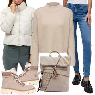 Outfity z džínu Zima s Světle modrá/Modrá Kožená bunda/High Waist Džínové Kalhoty/Termální Džíny/Kožené Boty/Navlékací džíny/Slim Fit Džíny/Zimní bunda/Motorkářské Džíny/Push up Džín orsay "Perfekt na podzim"